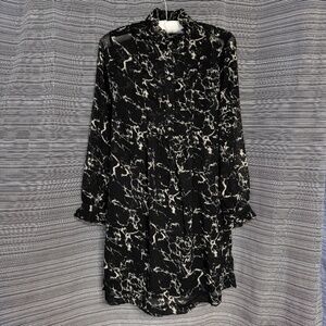 Lucky Brand Black/Cream Printed Sheer Peasant Dress Size Small